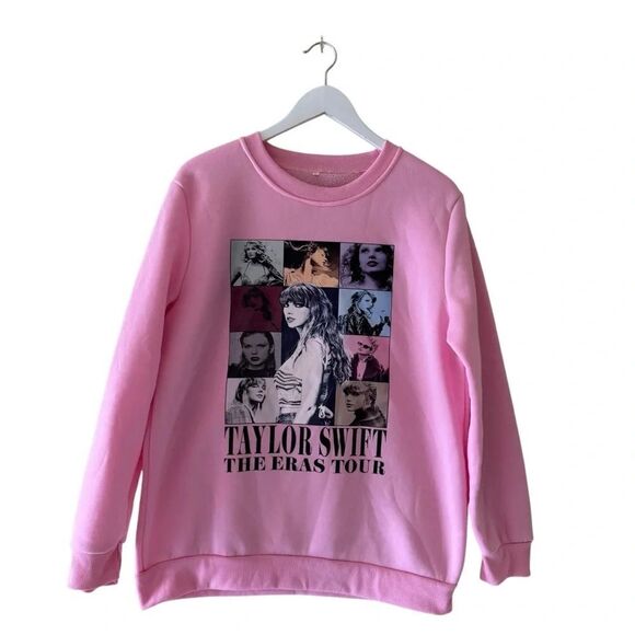 Taylor Swift The Eras Tour Ribbed Crewneck - Pink Sweatshirt Fan SZ L # 2318 - Picture 1 of 12